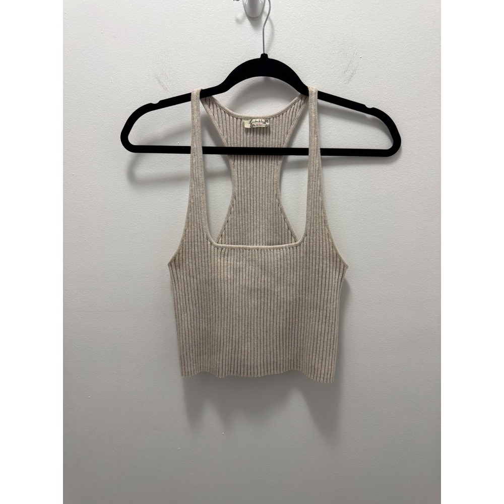Intimately Free People Ribbed Knit Racerback Tank Top Beige Small